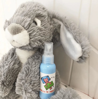 Kids Lavender Sleep Mist for Restful Sleep, placed against a soft toy rabbit for a cozy and comforting display.