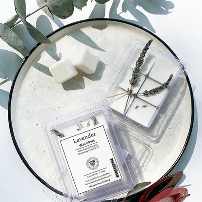 Lavender soy wax melt scented with essential oils from NZ lavender herb farm, showcasing a calming and aromatic experience.