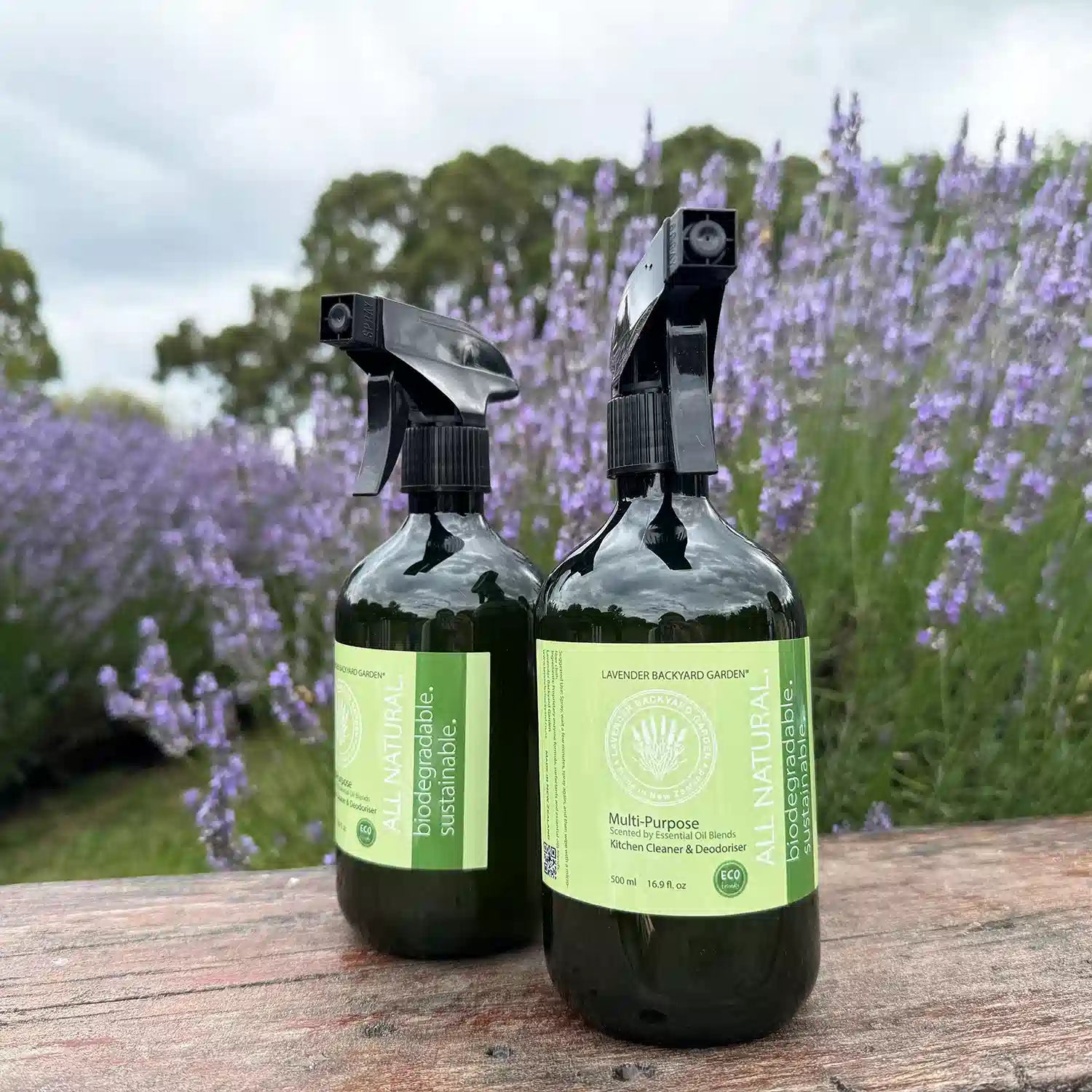 Lavender Multi-Purpose Natural Kitchen Cleaner, displayed with a clean, fresh background of lavender field and natural elements.